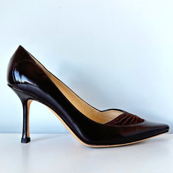 Jimmy Choo Dark Brown Leather Pointed Toe Heels Pumps Size 37.5 - Picture 3 of 14